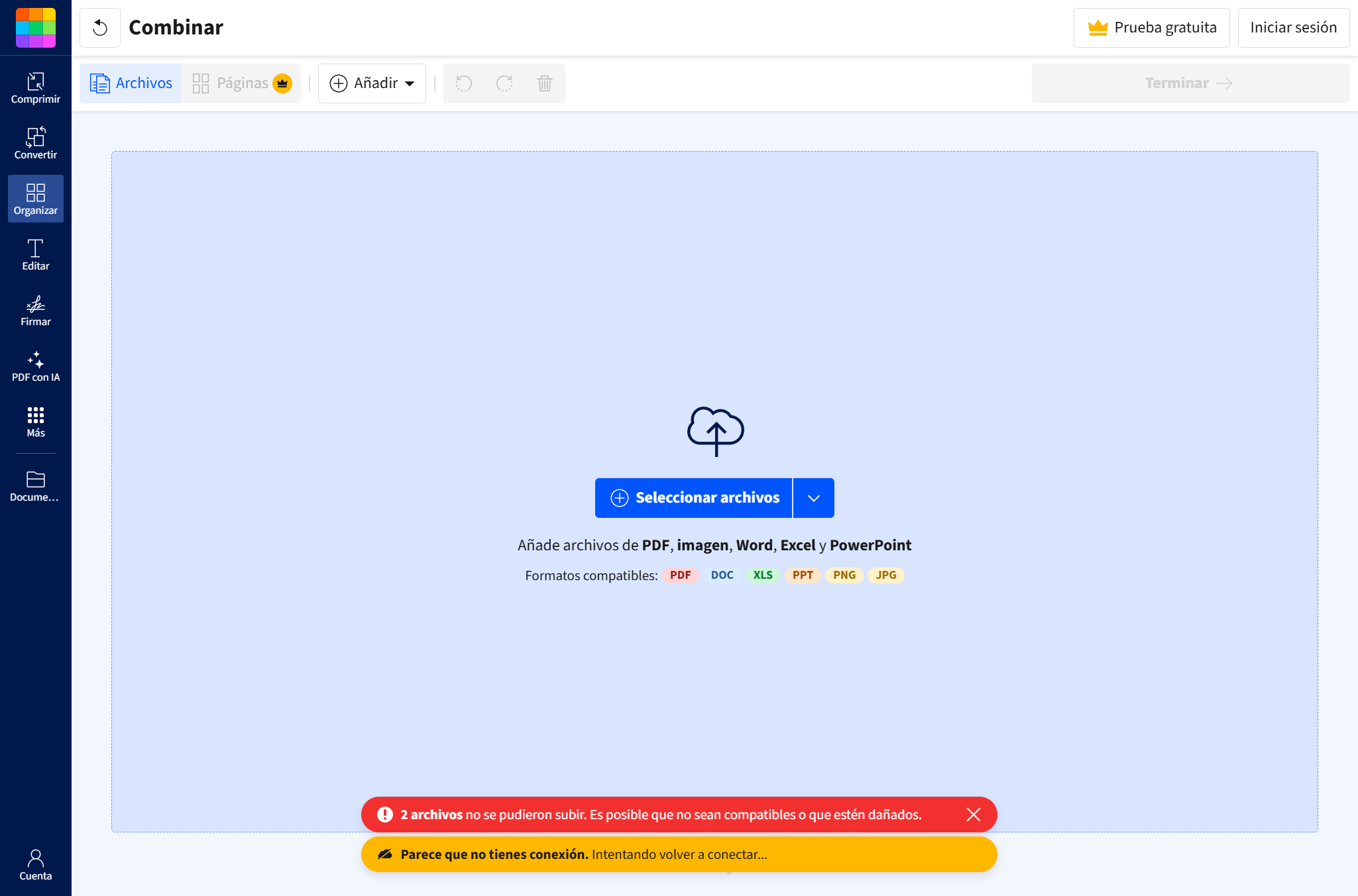 Smallpdf — sin red tras precarga